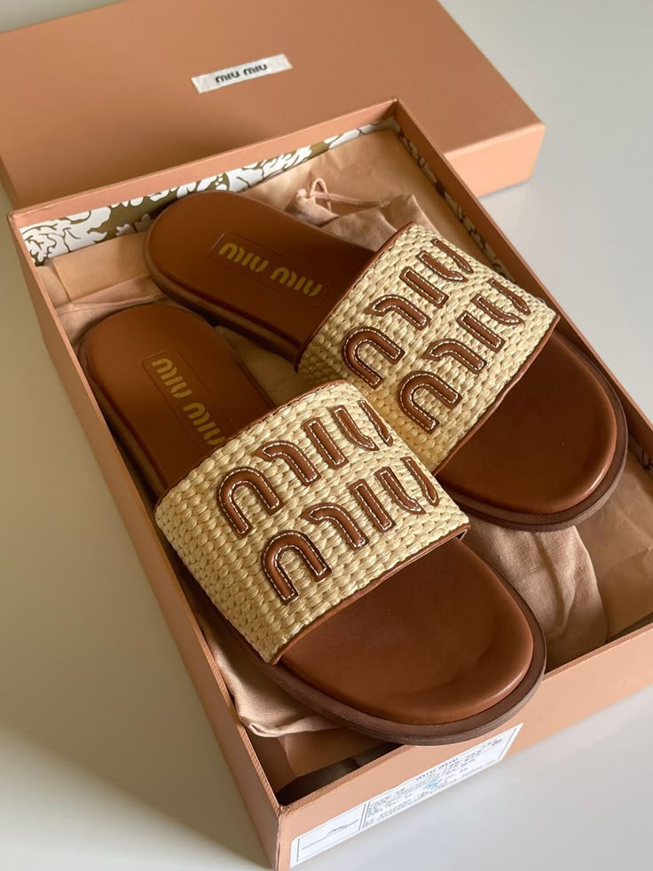 Miu Miu Flat Logo Slides – Natural Beige