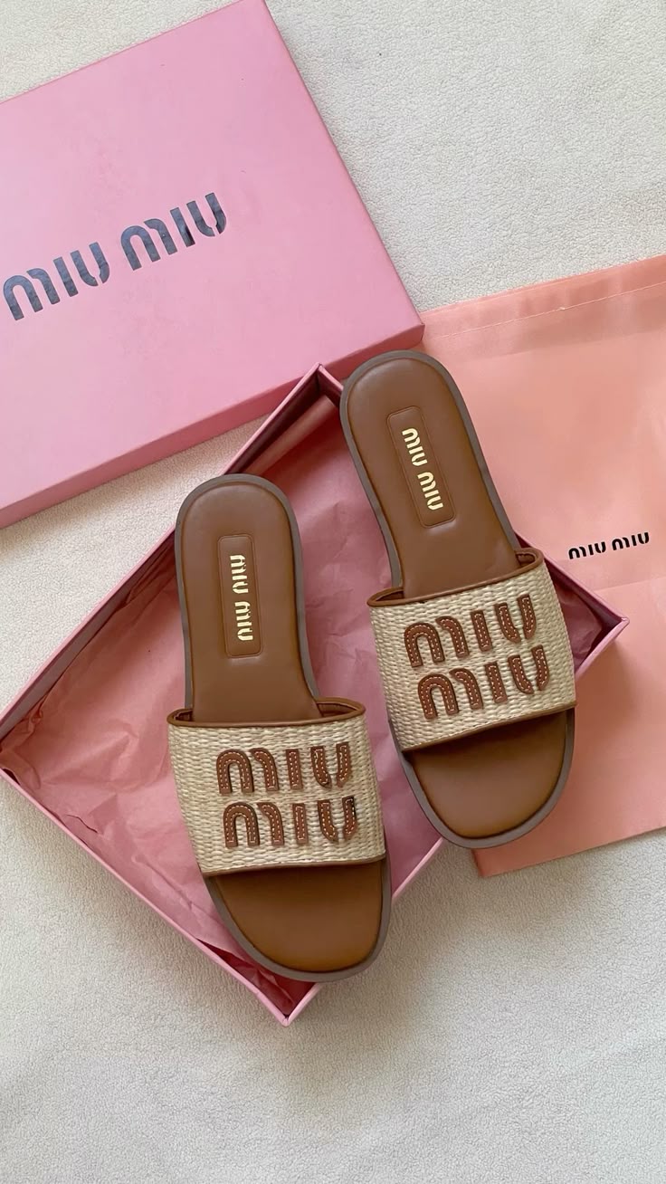 Miu Miu Flat Logo Slides – Natural Beige