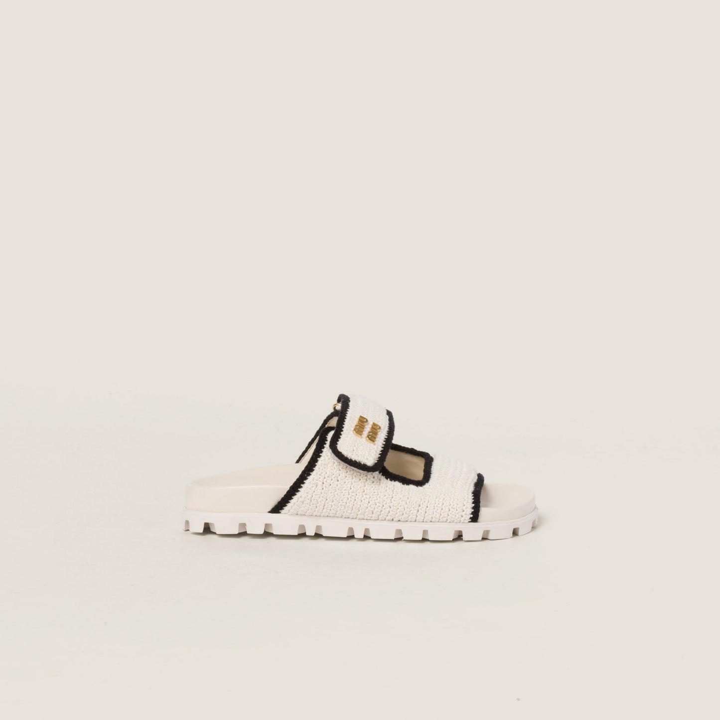 Miu Miu – Sandales en maille crochet – Édition Ivoire & Noir