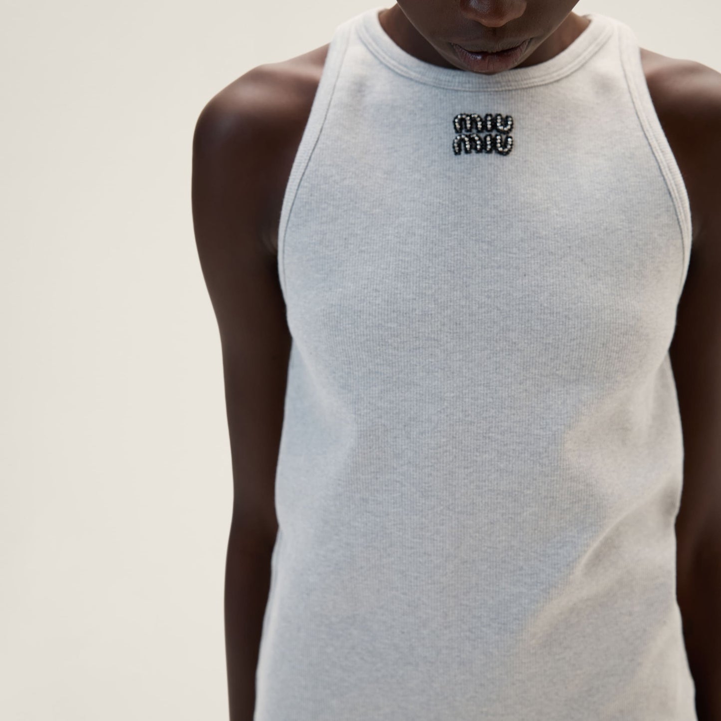 Ribbed Tank Top with Black Crystal Logo