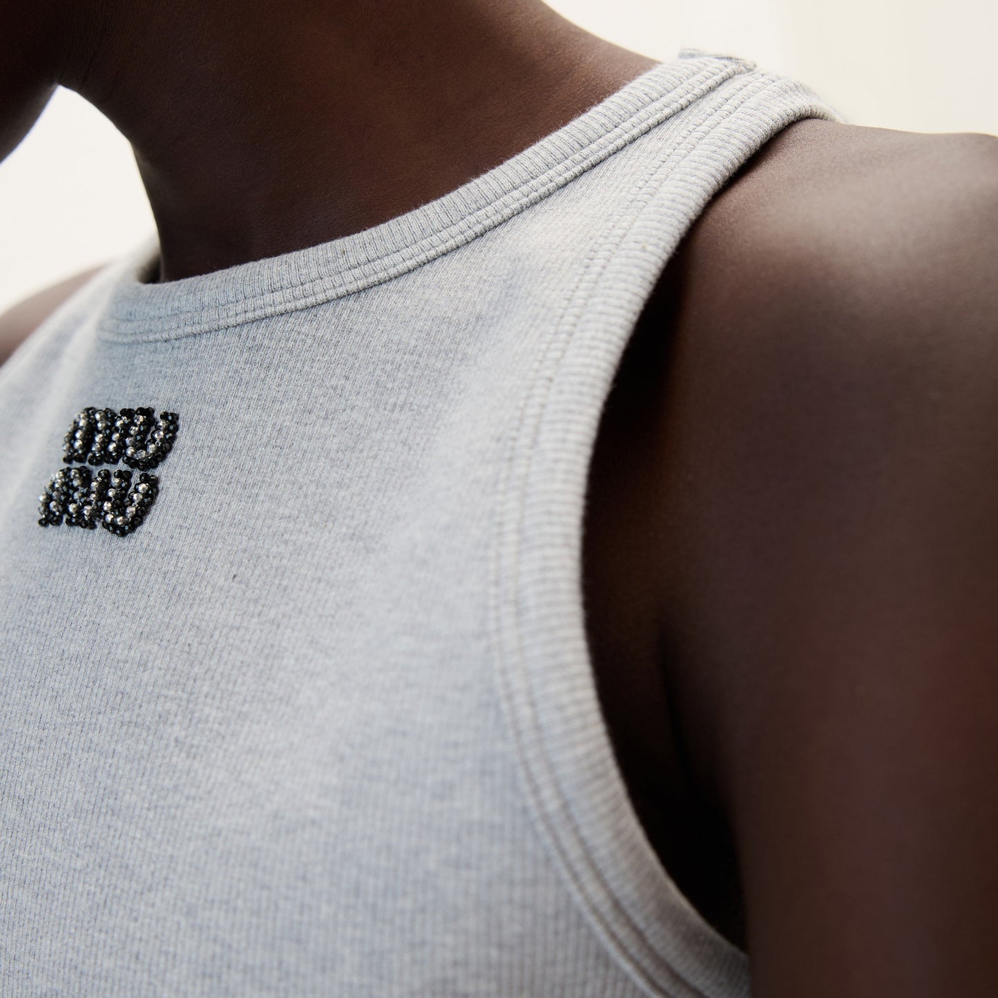 Ribbed Tank Top with Black Crystal Logo