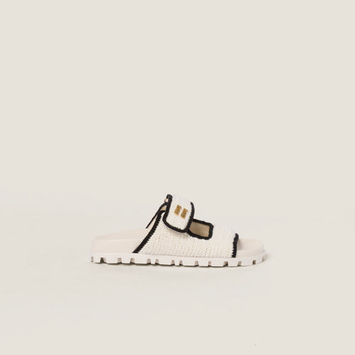 Miu Miu – Sandales en maille crochet – Édition Ivoire & Noir
