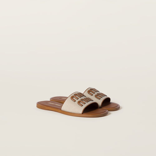 Miu Miu Flat Logo Slides – Natural Beige