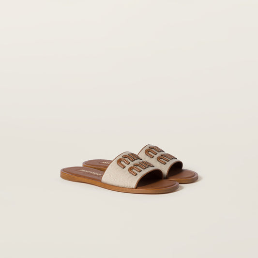 Miu Miu Flat Logo Slides – Natural Beige