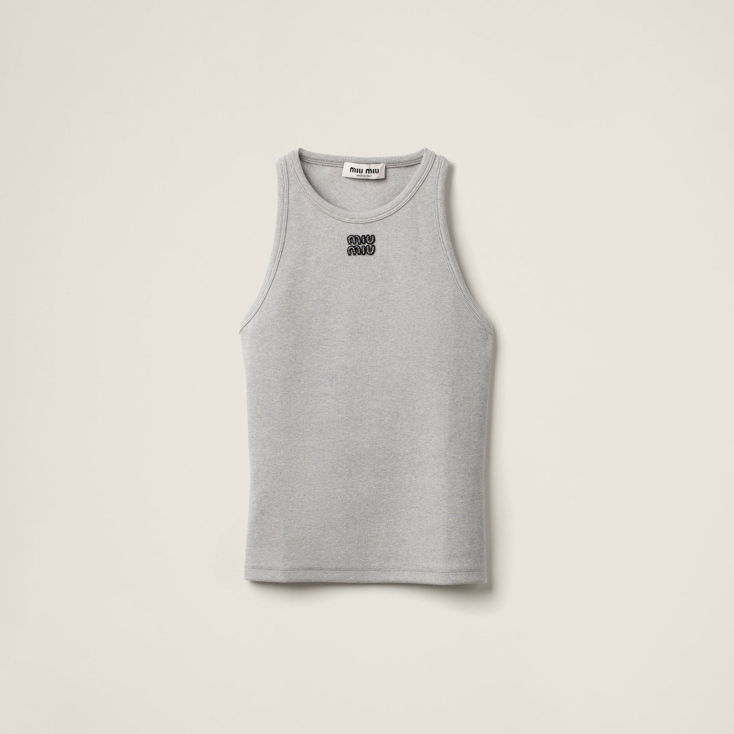 Ribbed Tank Top with Black Crystal Logo