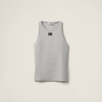 Ribbed Tank Top with Black Crystal Logo
