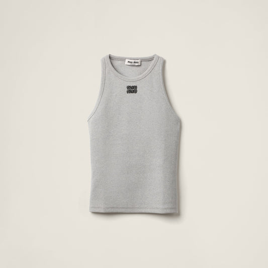 Ribbed Tank Top with Black Crystal Logo