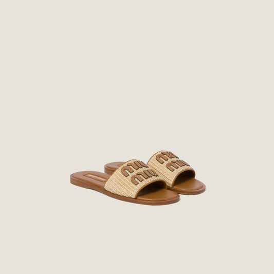 Miu Miu – Claquettes en toile et cuir